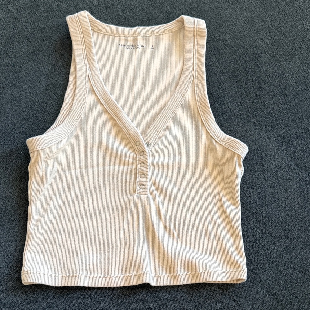 Abercrombie & Fitch Women's Cream Ribbed V-Neck Henley Tank Top